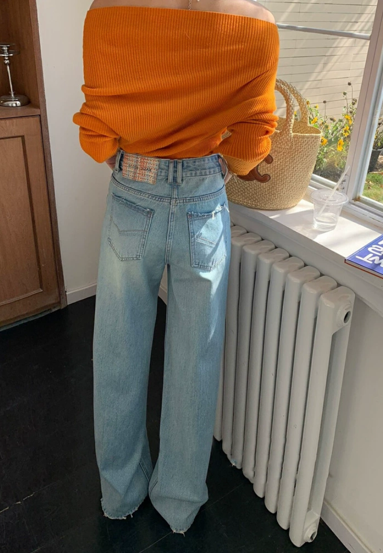 Spring high waisted straight leg jeans CA25031910BL