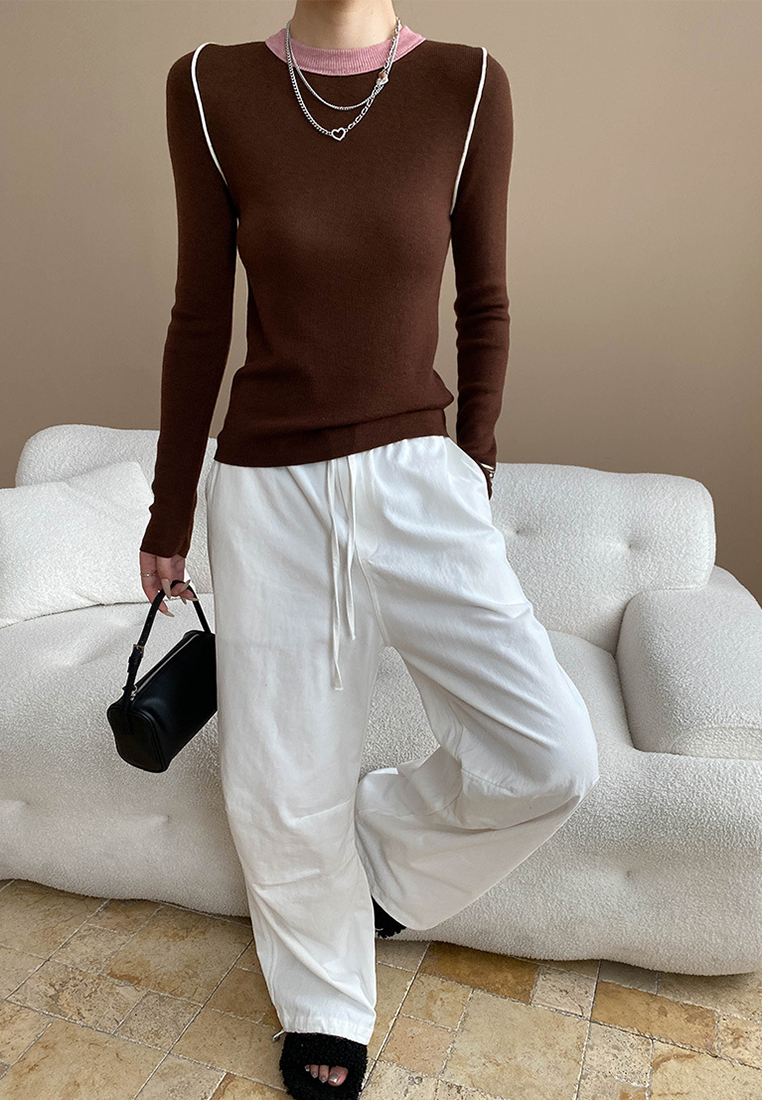 Autumn contrast color straight shoulder slim bottoming sweater CA25092510-1