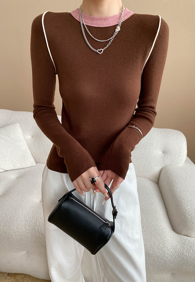 Autumn contrast color straight shoulder slim bottoming sweater CA25092510-1