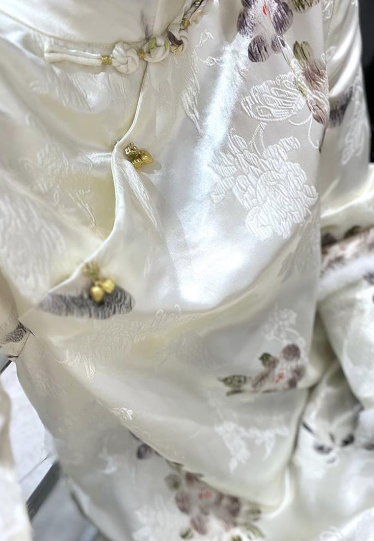 Retro luxury silk jacquard stitching mink shirt top CA010610