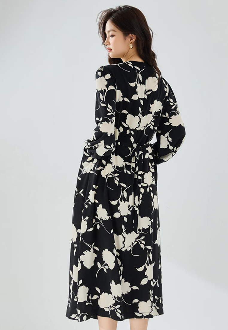 Black and white contrasting print elegant and elegant dress CA101910
