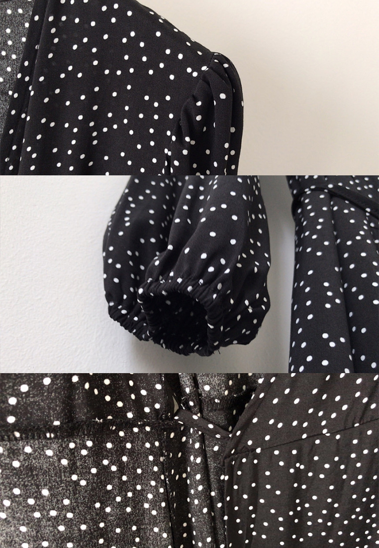 Elegant Strap Bubble Sleeve Long Dress CA25032710BK