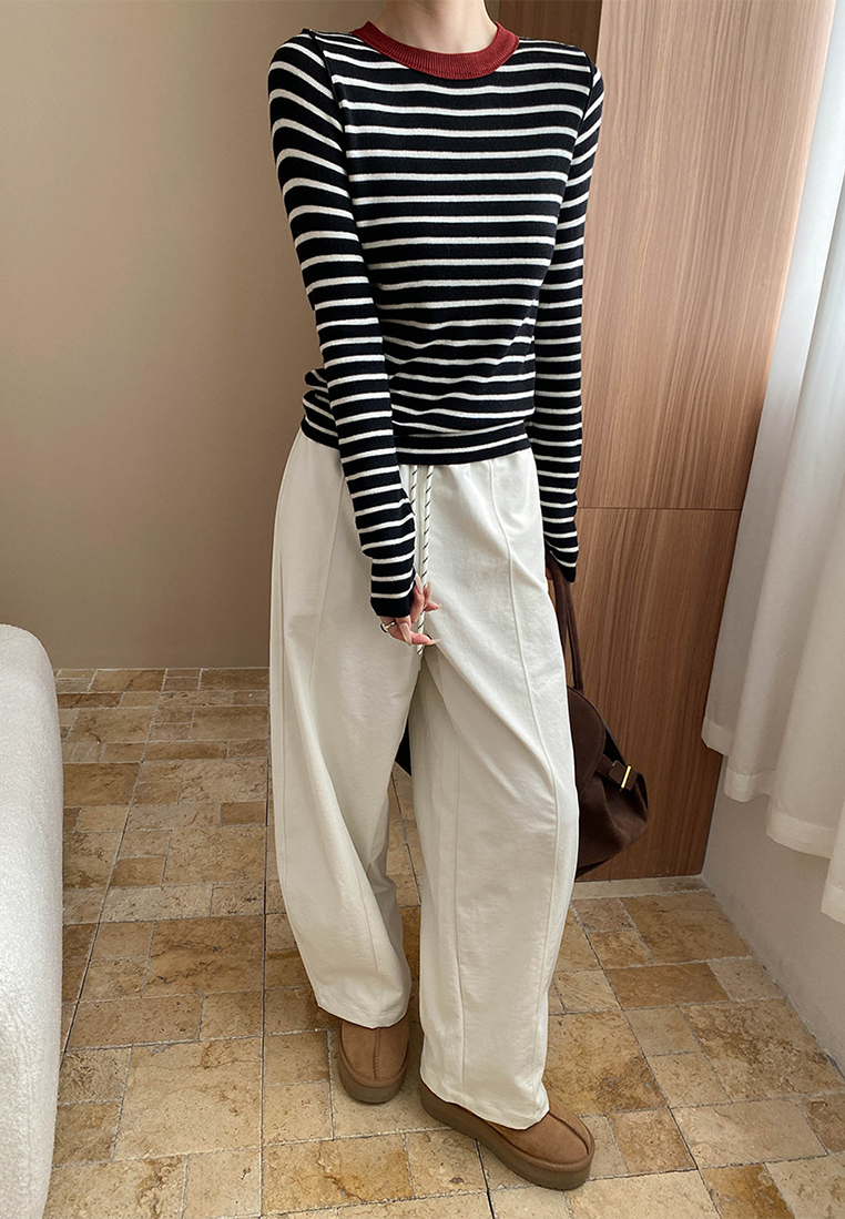 Autumn contrast color straight shoulder slim bottoming sweater CA25092510-1