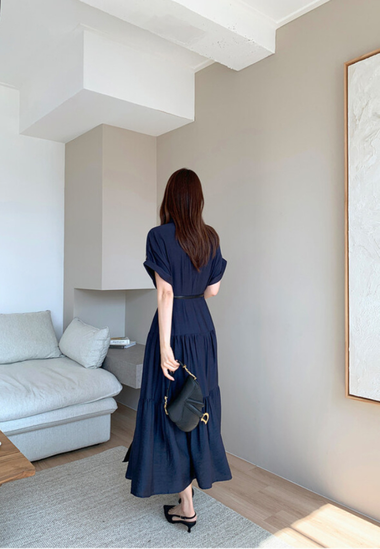 French-style collar dress with belted waist CA25091910BL