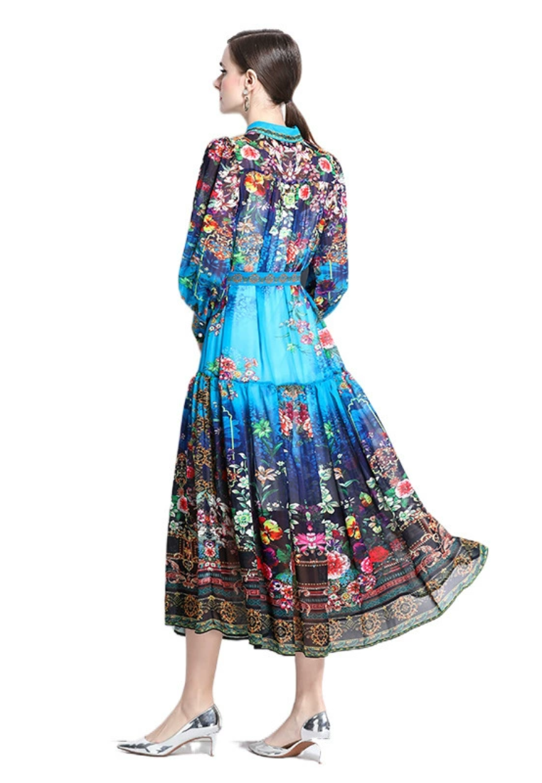 Vintage lantern sleeve printed dress CA25031210BL