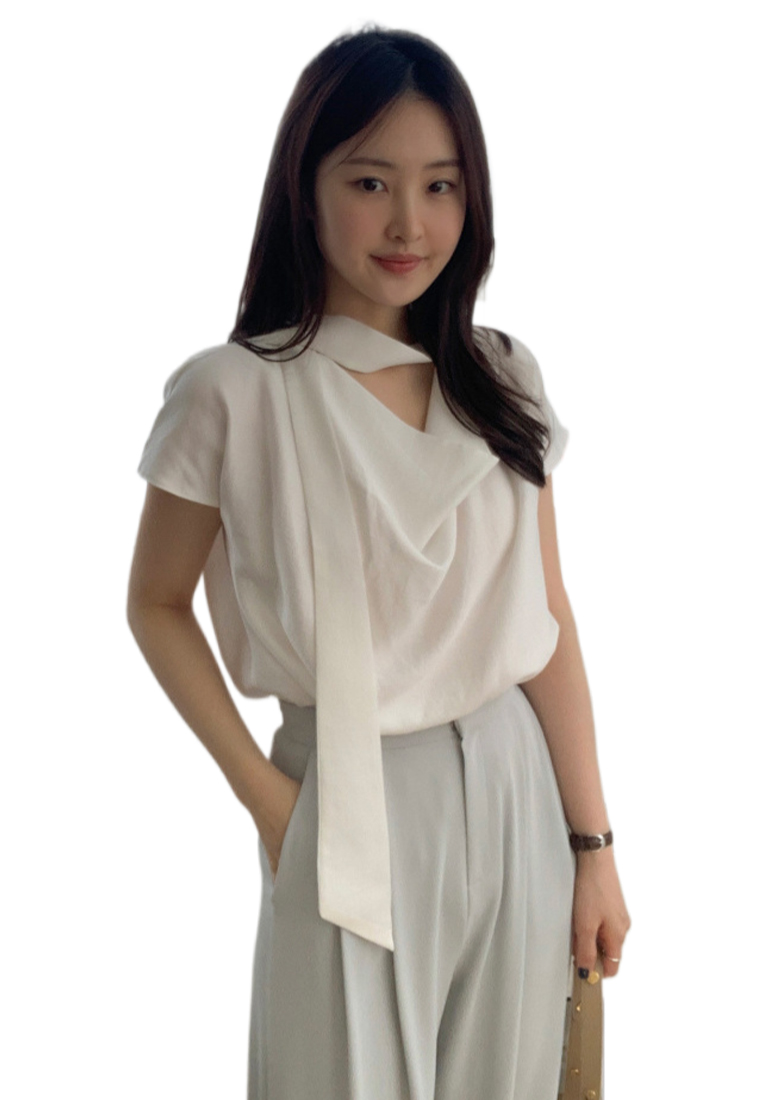 New Elegant Ribbon Loose Satin Top CA25042910BL