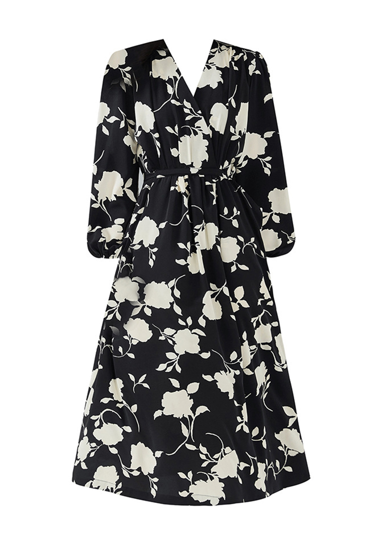 Black and white contrasting print elegant and elegant dress CA101910