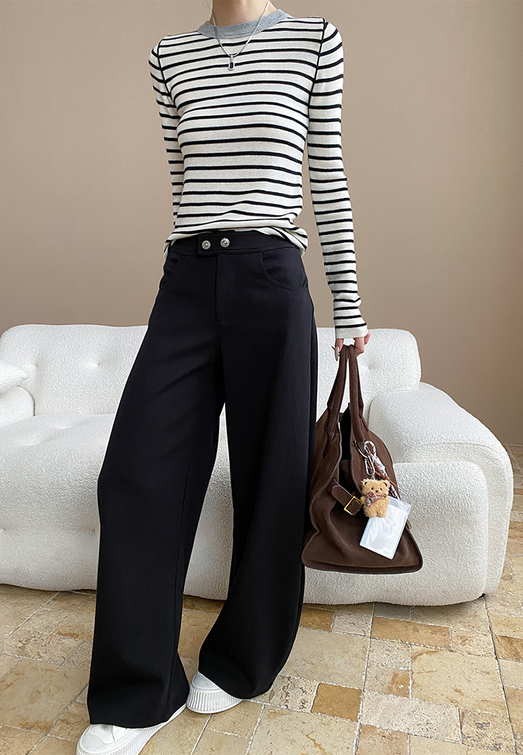 Autumn contrast color straight shoulder slim bottoming sweater CA25092510-1