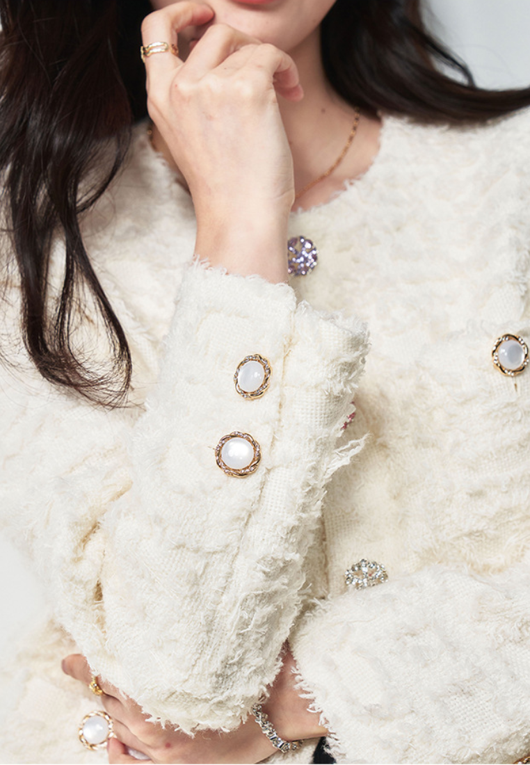 New French Style Tweed White Women Jacket K25112107
