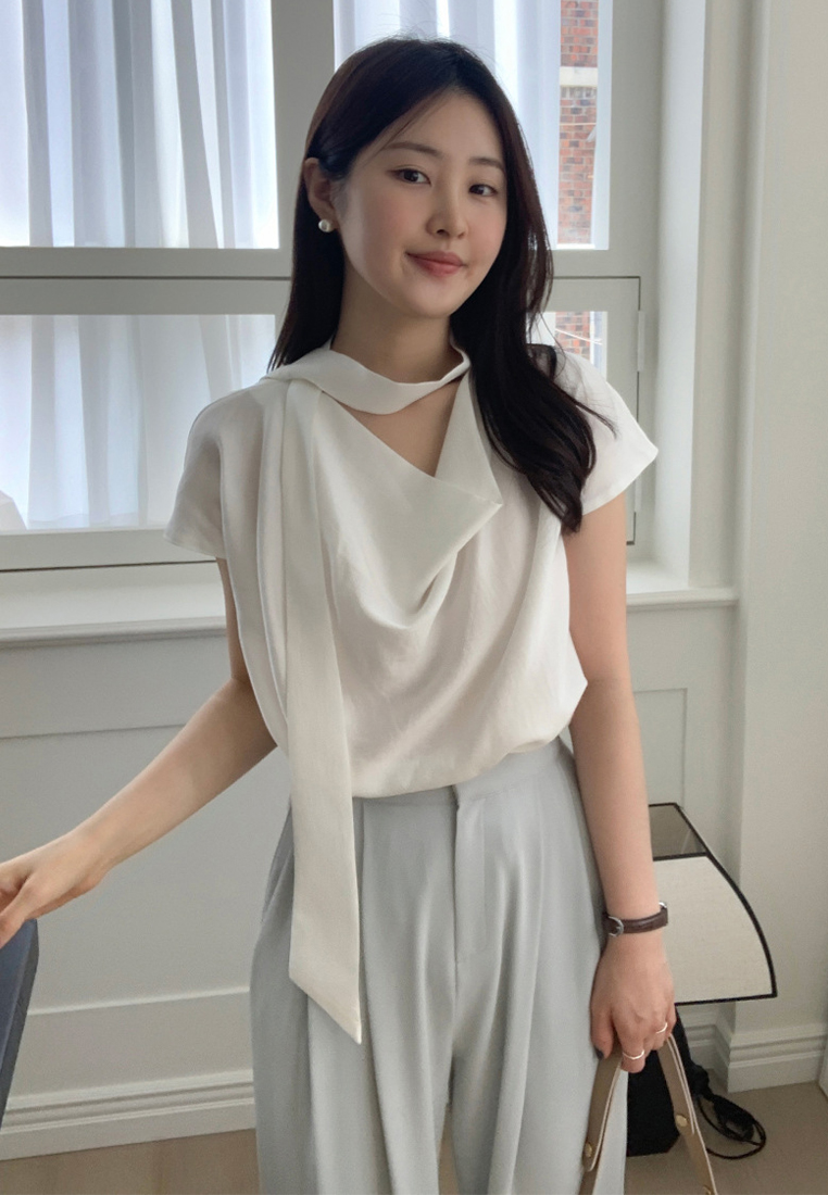 New Elegant Ribbon Loose Satin Top CA25042910BL