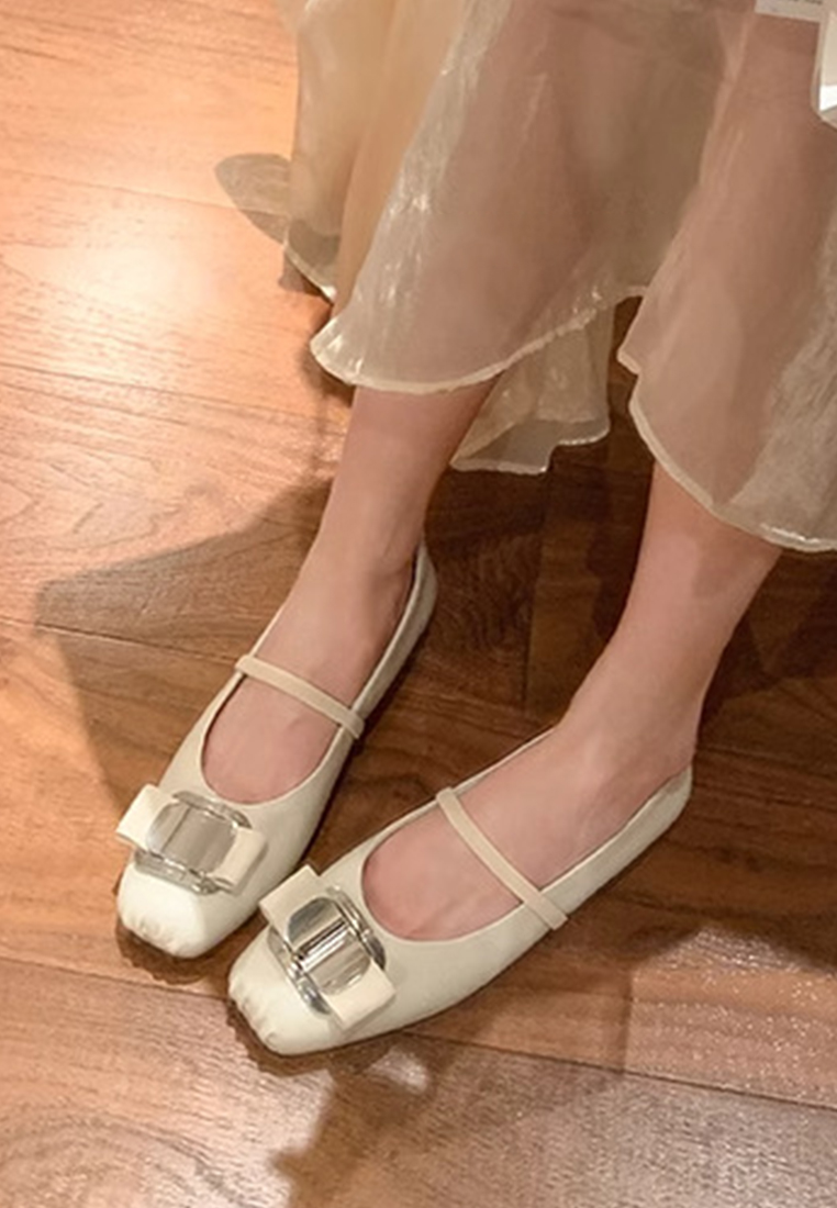 New genuine leather square toe bow thick heel Mary Jane shoes CA225042210BK