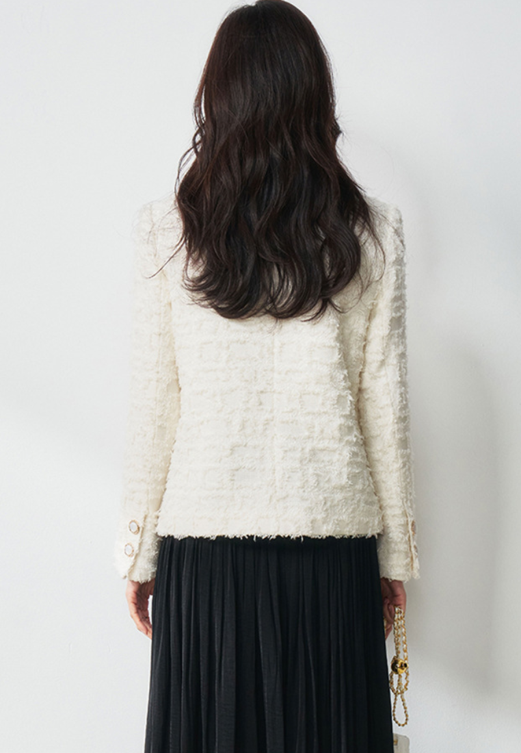 New French Style Tweed White Women Jacket K25112107