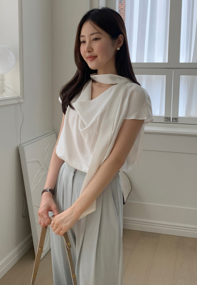 New Elegant Ribbon Loose Satin Top CA25042910BL