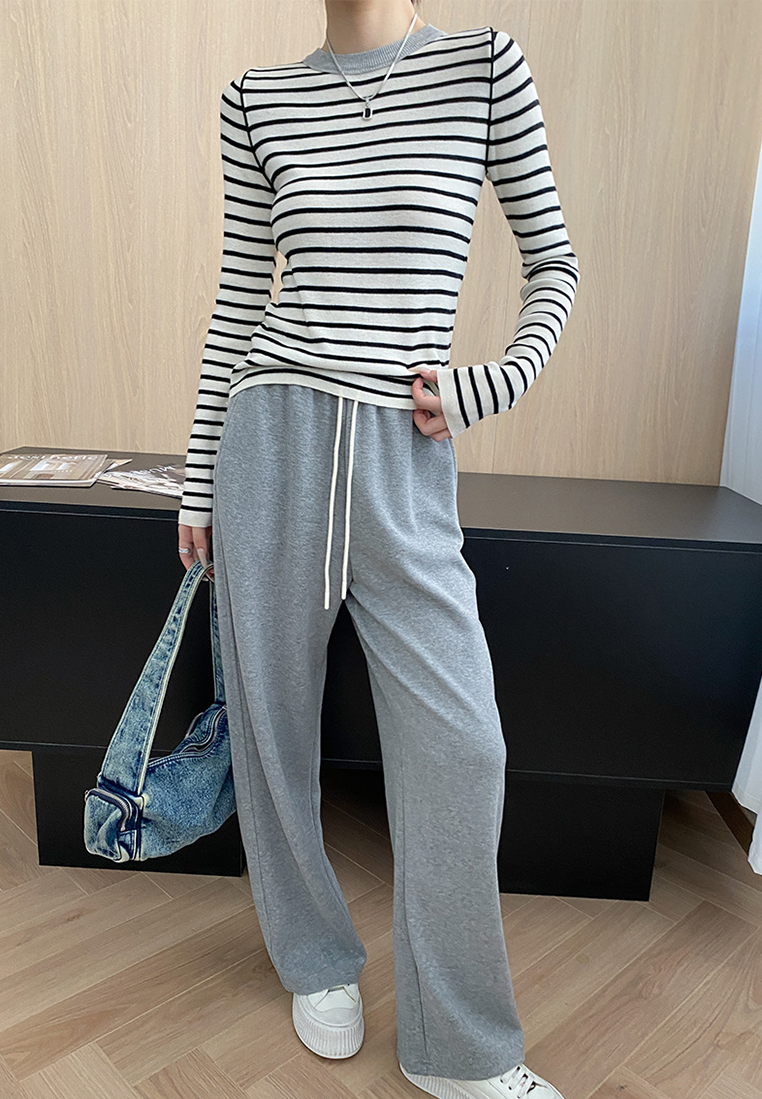 Autumn contrast color straight shoulder slim bottoming sweater CA25092510-1