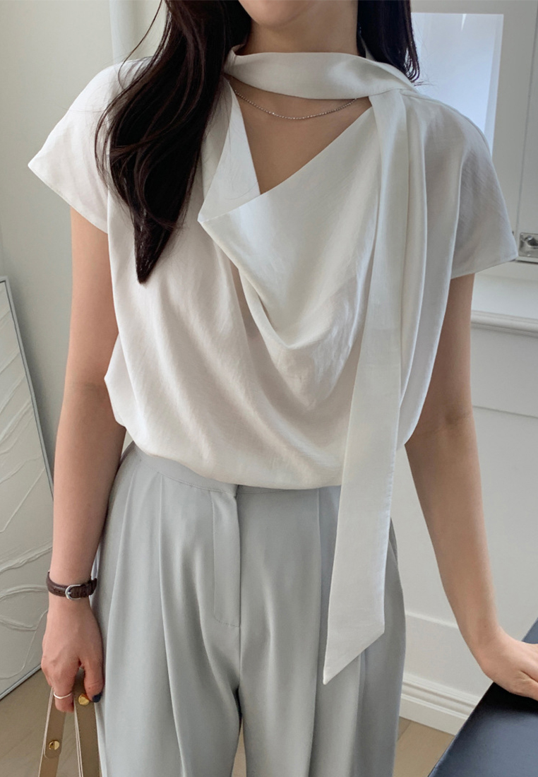 New Elegant Ribbon Loose Satin Top CA25042910BL