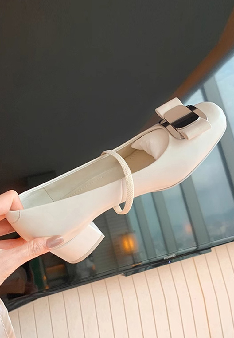 New genuine leather square toe bow thick heel Mary Jane shoes CA225042210BK