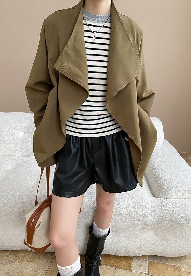 Autumn contrast color straight shoulder slim bottoming sweater CA25092510-1