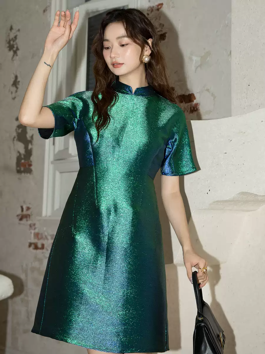 New Luxury Retro Green Chinese style dres cheongsam dress K26012003