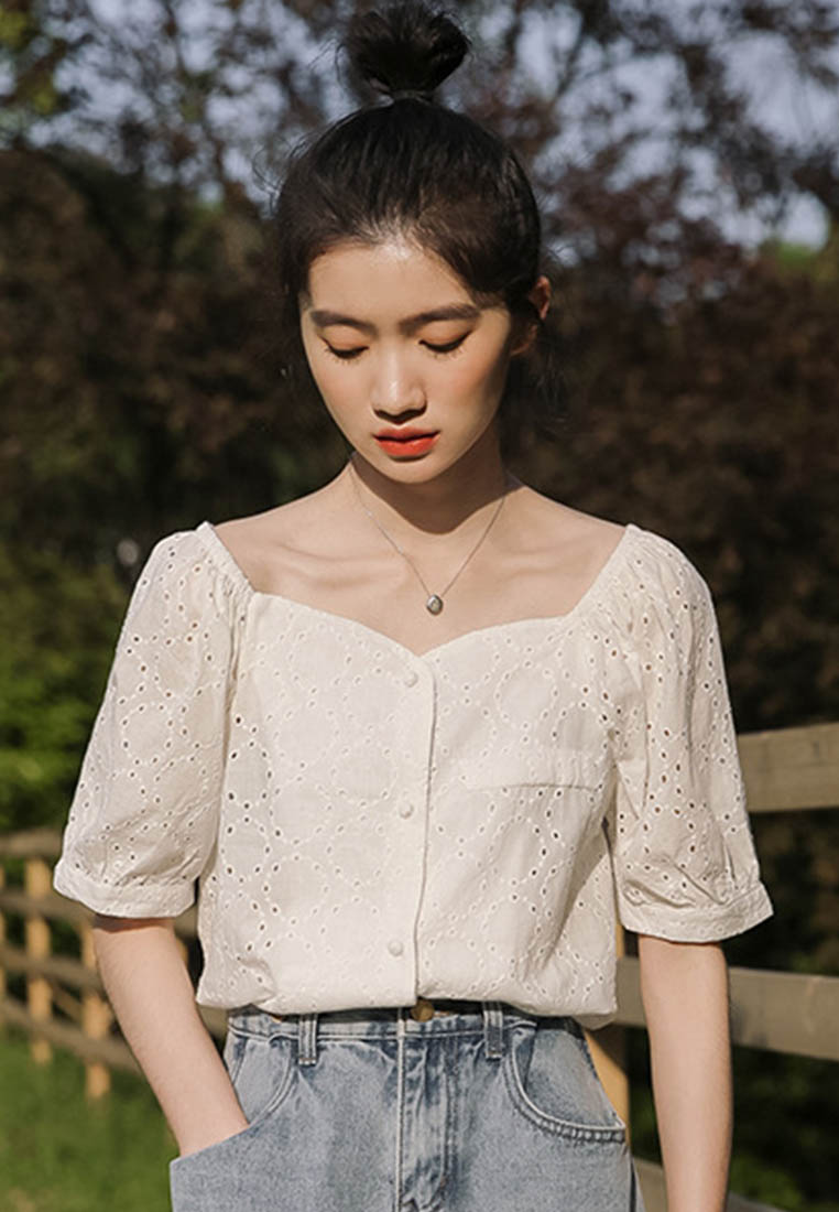 Weet Girly Off-The-Shoulder Puff Sleeve Top A22022503PU