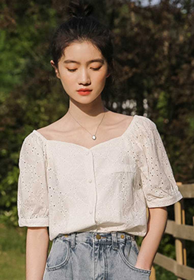 Weet Girly Off-The-Shoulder Puff Sleeve Top A22022503PU