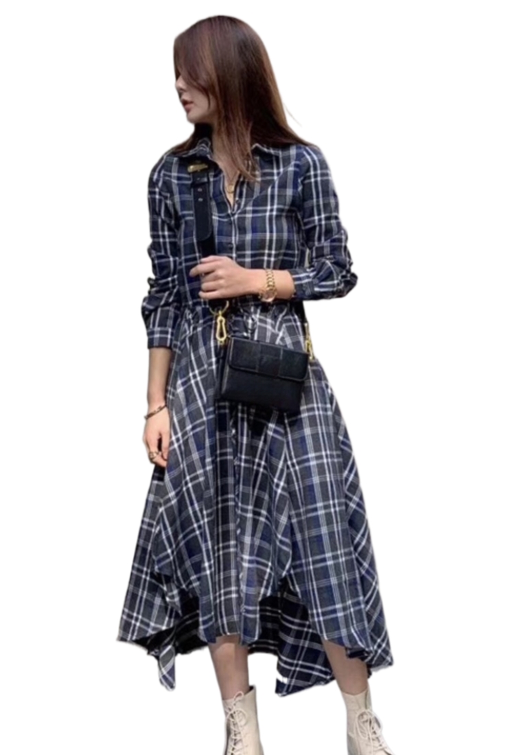 New elegant long-sleeved plaid dress CA25091539