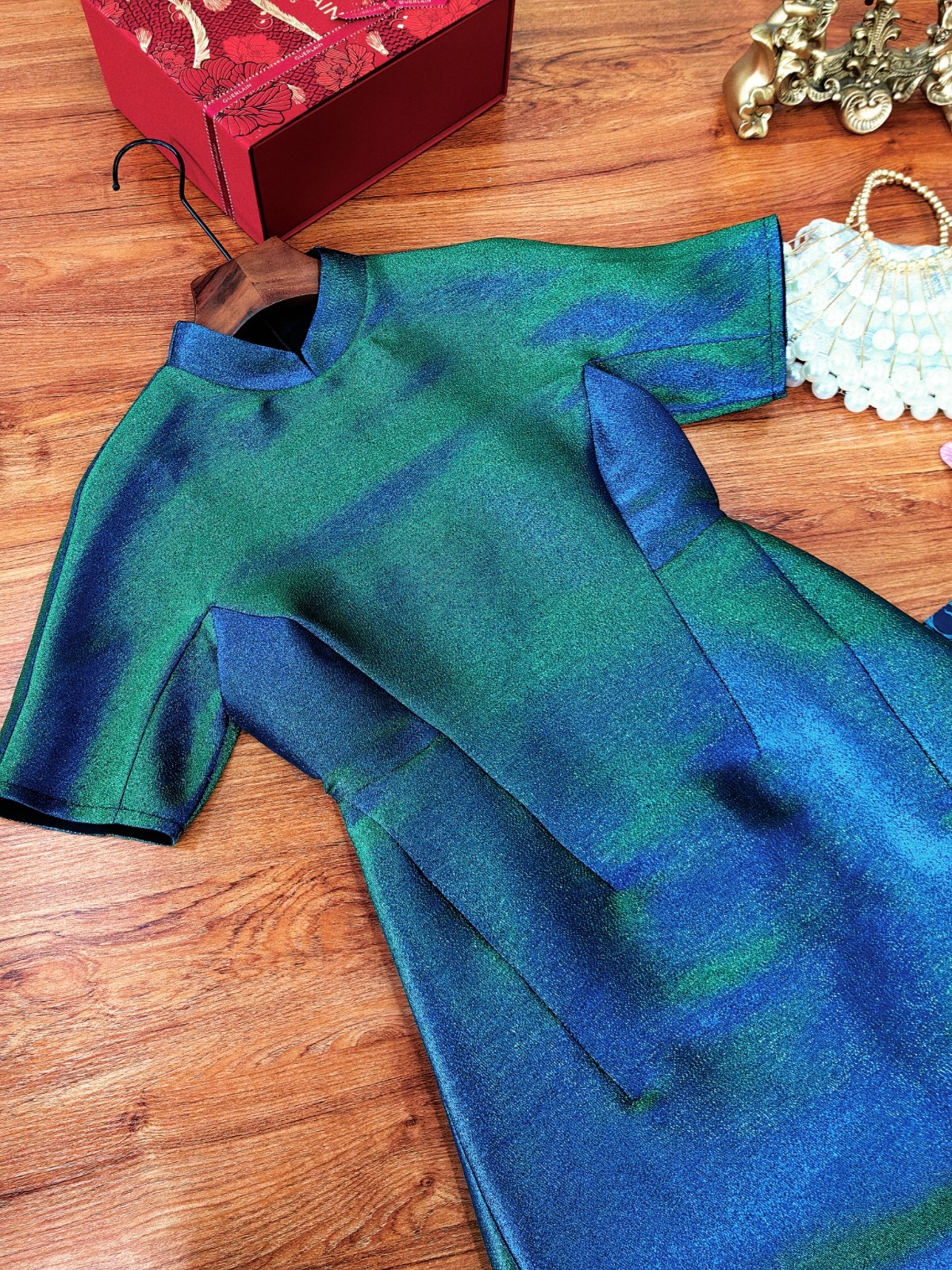 New Luxury Retro Green Chinese style dres cheongsam dress K26012003