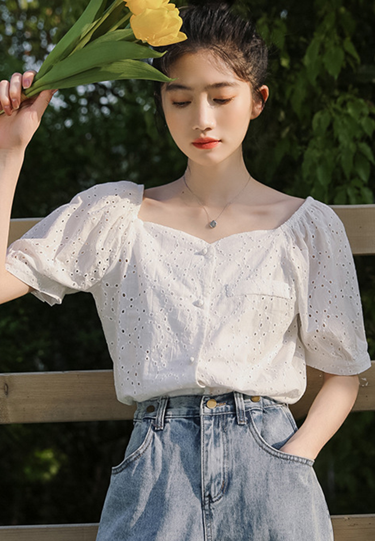 Weet Girly Off-The-Shoulder Puff Sleeve Top A22022503PU