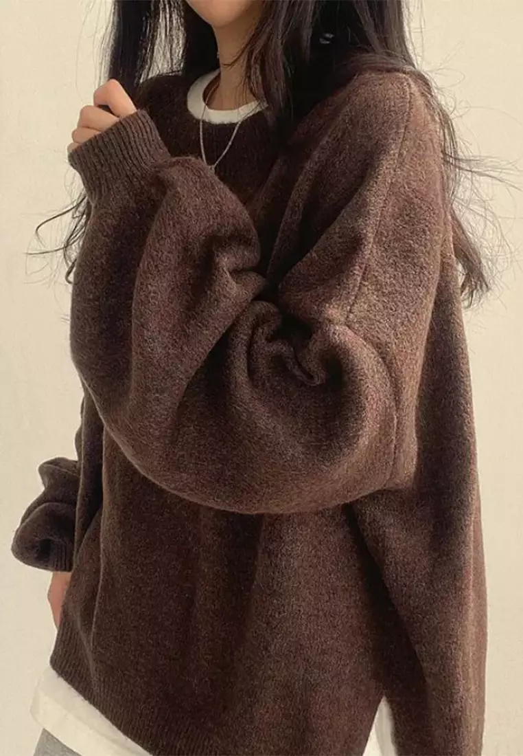 Casual versatile long sleeved warm knit sweater CA24092732BW