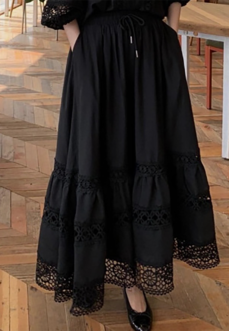 French retro hollow lace lantern sleeve shirt CA25031920W