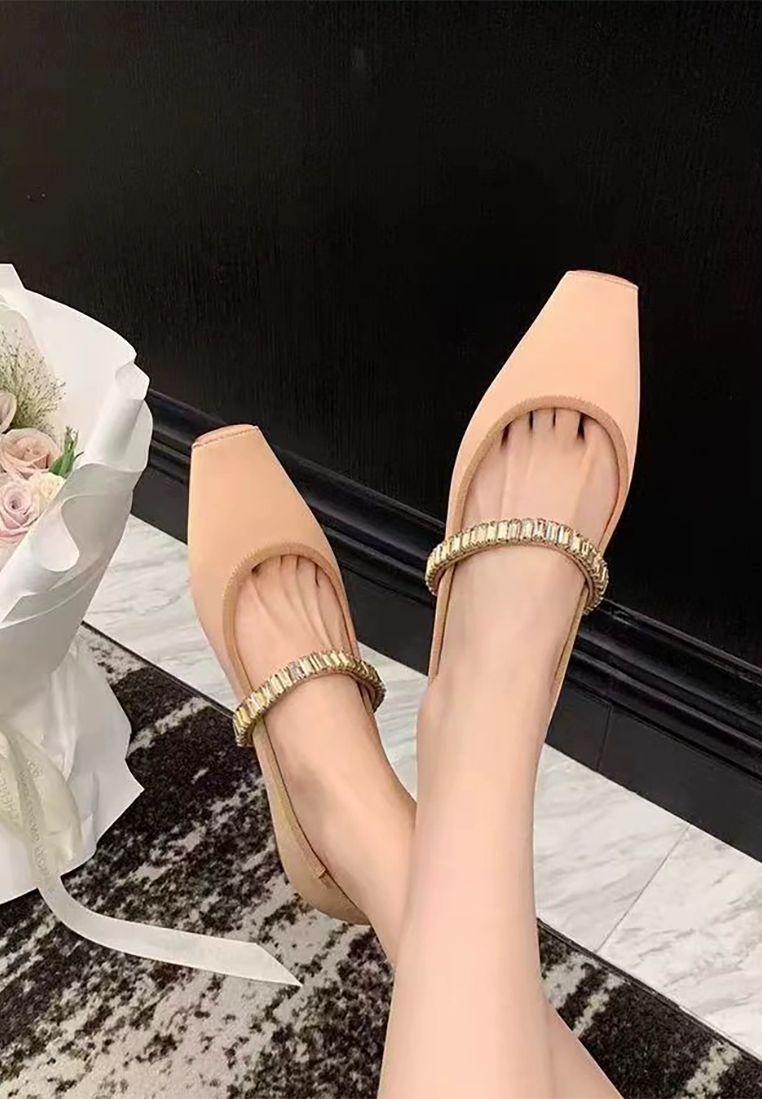 French rhinestone satin flat ballet shoes CA25021344PI