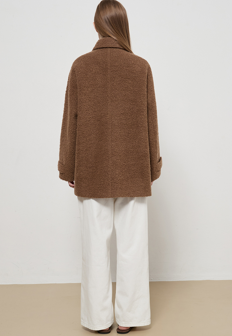 New 80% Wool Blend Retro Lapel Loose Thick Zip Jacket CA25110711BW