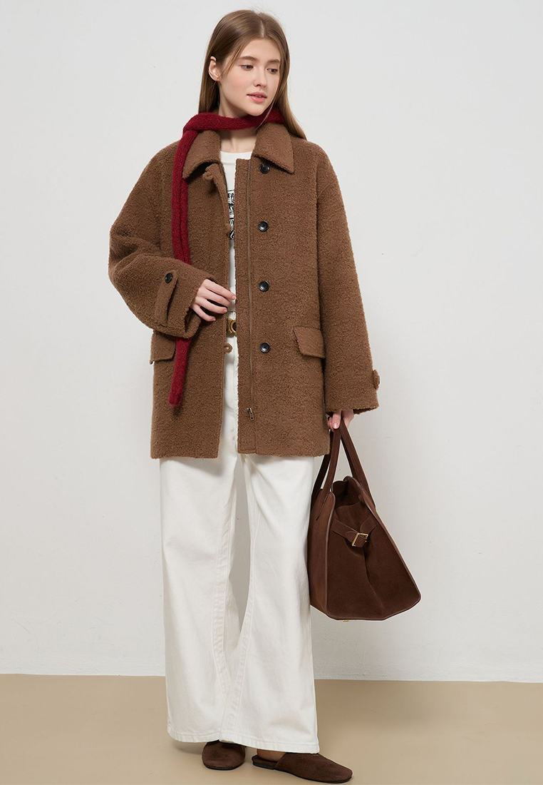 New 80% Wool Blend Retro Lapel Loose Thick Zip Jacket CA25110711BW