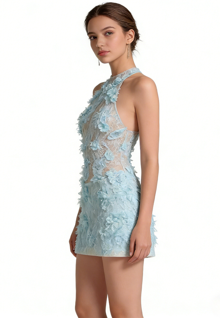 Elegant Floral Lace Mini Dress Sheer Mesh Bodycon Party Dress K26040912