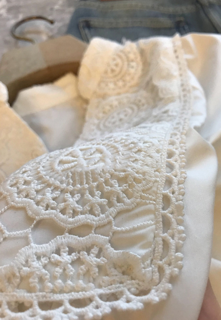 French court style heavy industry embroidered lace thin shirt CA110211