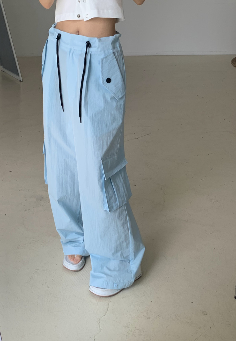2025 Spring Large Pocket Drawstring Wide Leg Straight Pants CA25022411BL