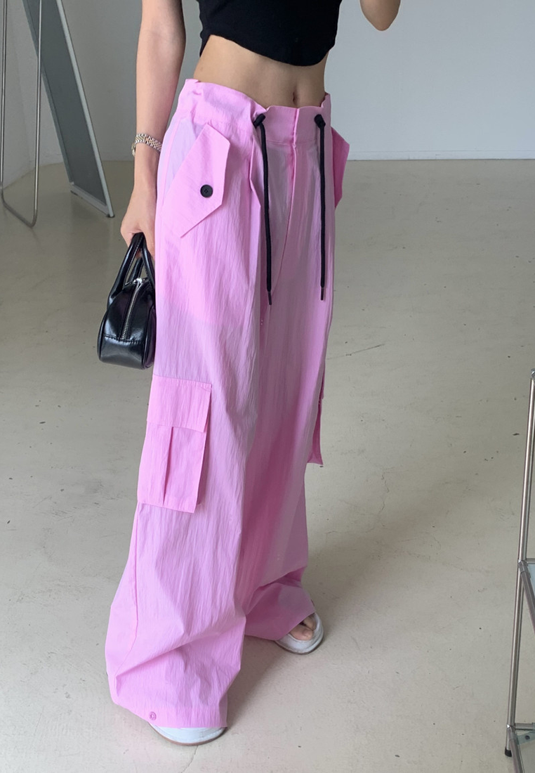 2025 Spring Large Pocket Drawstring Wide Leg Straight Pants CA25022411BL