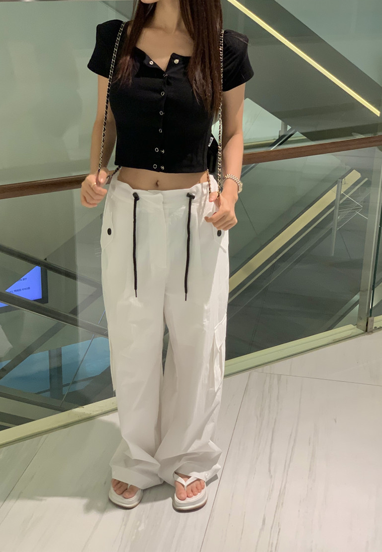 2025 Spring Large Pocket Drawstring Wide Leg Straight Pants CA25022411BL