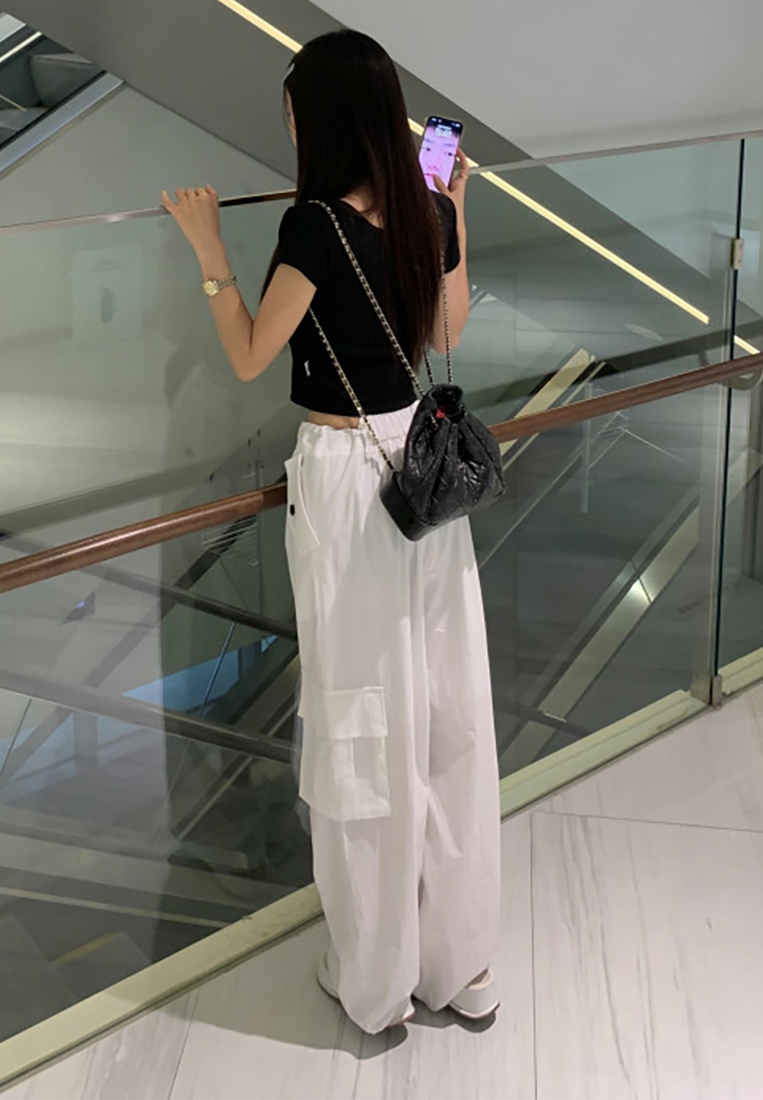 2025 Spring Large Pocket Drawstring Wide Leg Straight Pants CA25022411BL