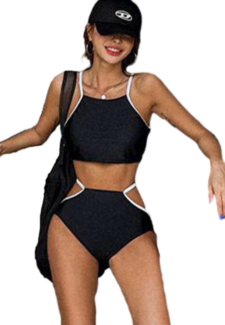 New solid color high-waisted cut-out swimsuit set CA24032111