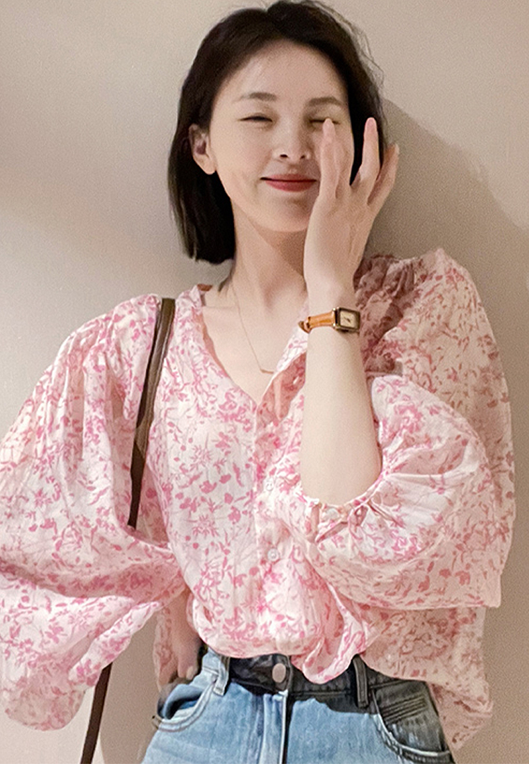 New French Pink Floral Shirt CA24030711