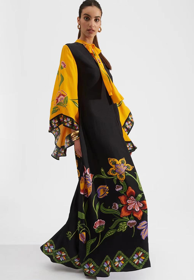 New color blocked printed dress CA241128111BK