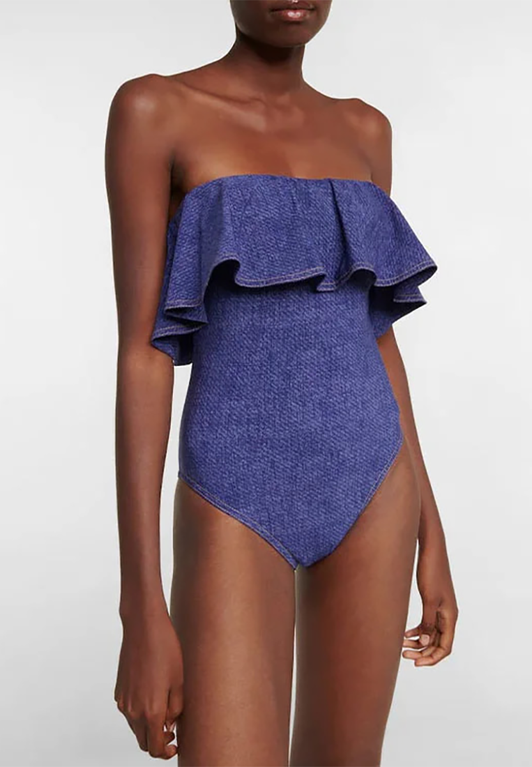 New denim one-piece swimsuit + holiday beach skirt CA25030511BL