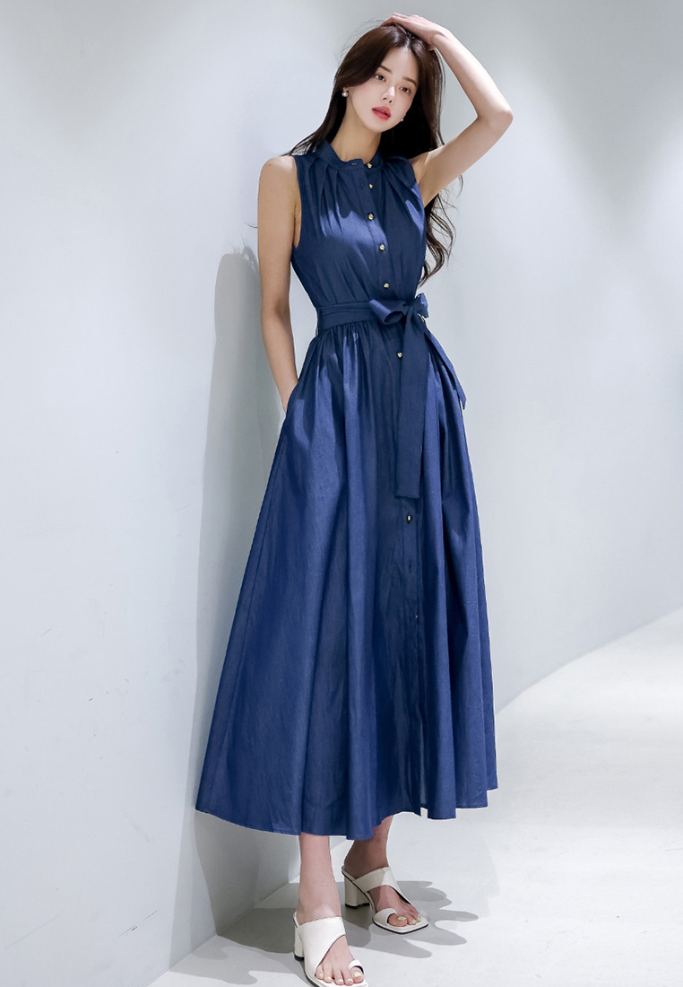 Stand-up collar and swing skirt fashion dress CA25060311BL