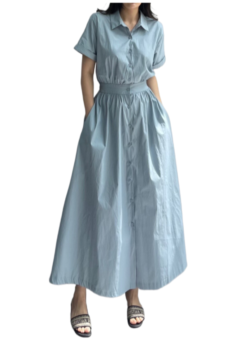 Elegant collar-style single-breasted dress CA25091911BL