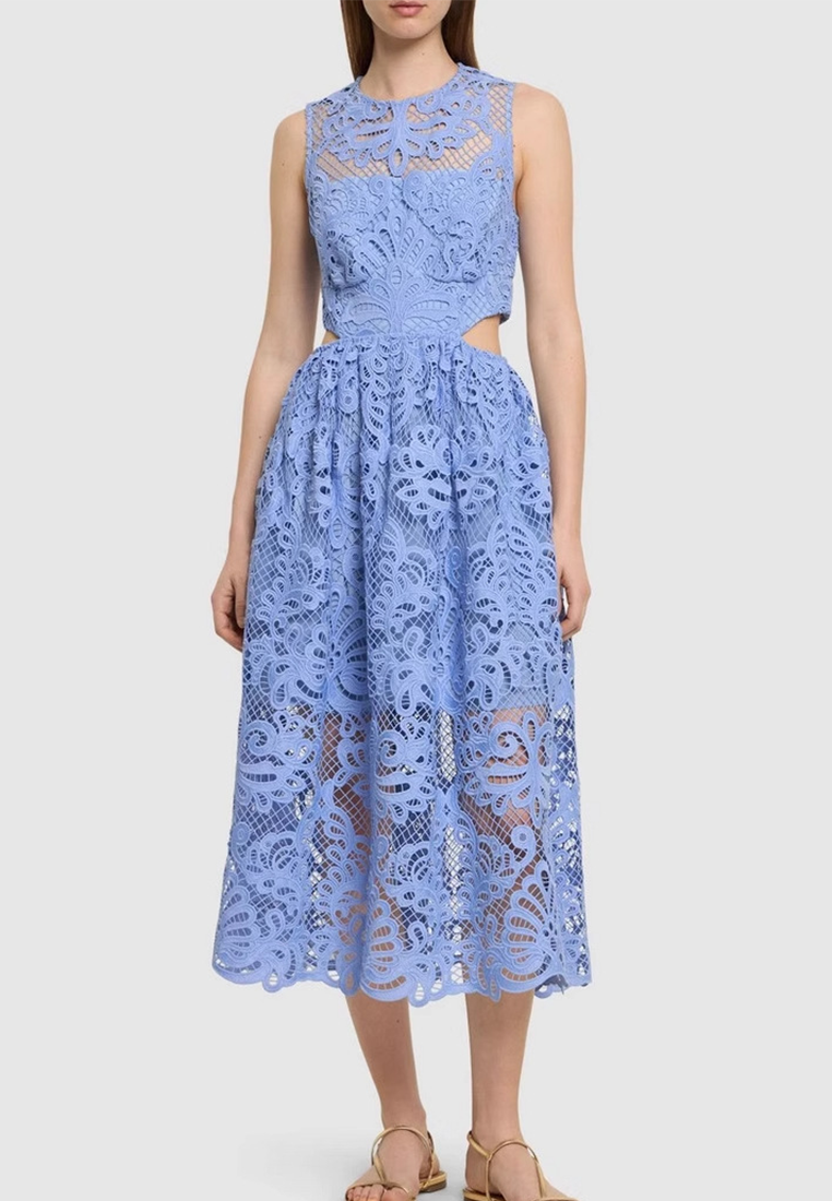 New embroidered hollow waist slim lace vest dress CA25100911BL