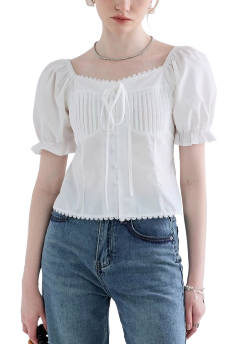 White summer new bubble sleeve short sleeved shirt CA25031911W