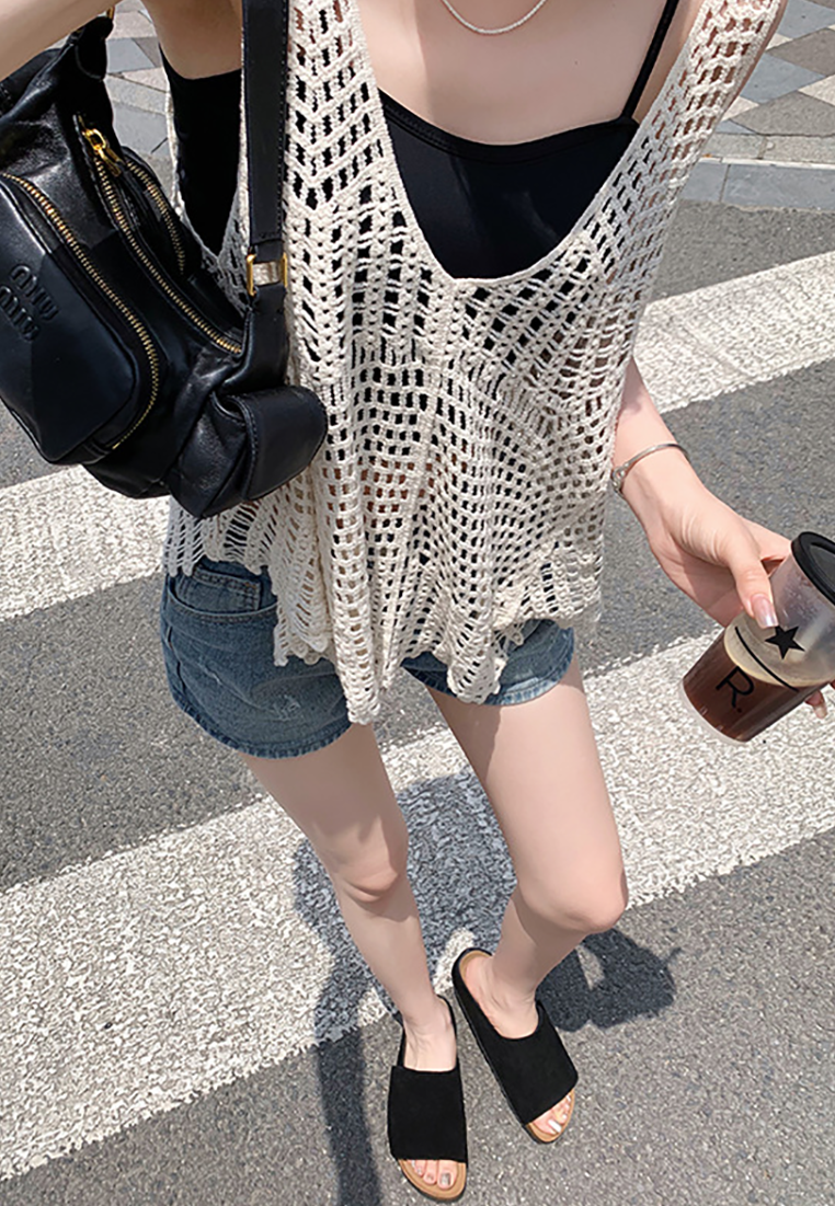 New round toe wide flat bottom open toe slippers CA25042311KI