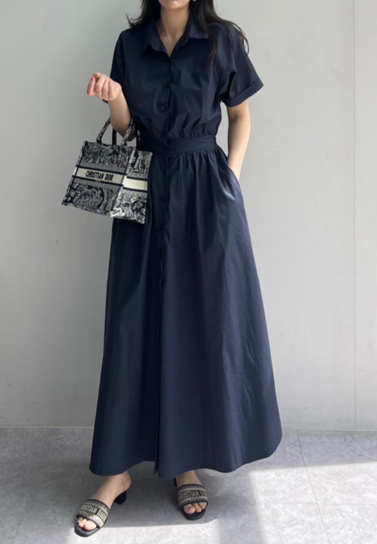 Elegant collar-style single-breasted dress CA25091911BL