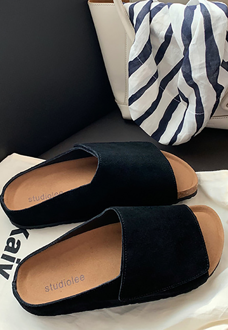 New round toe wide flat bottom open toe slippers CA25042311KI