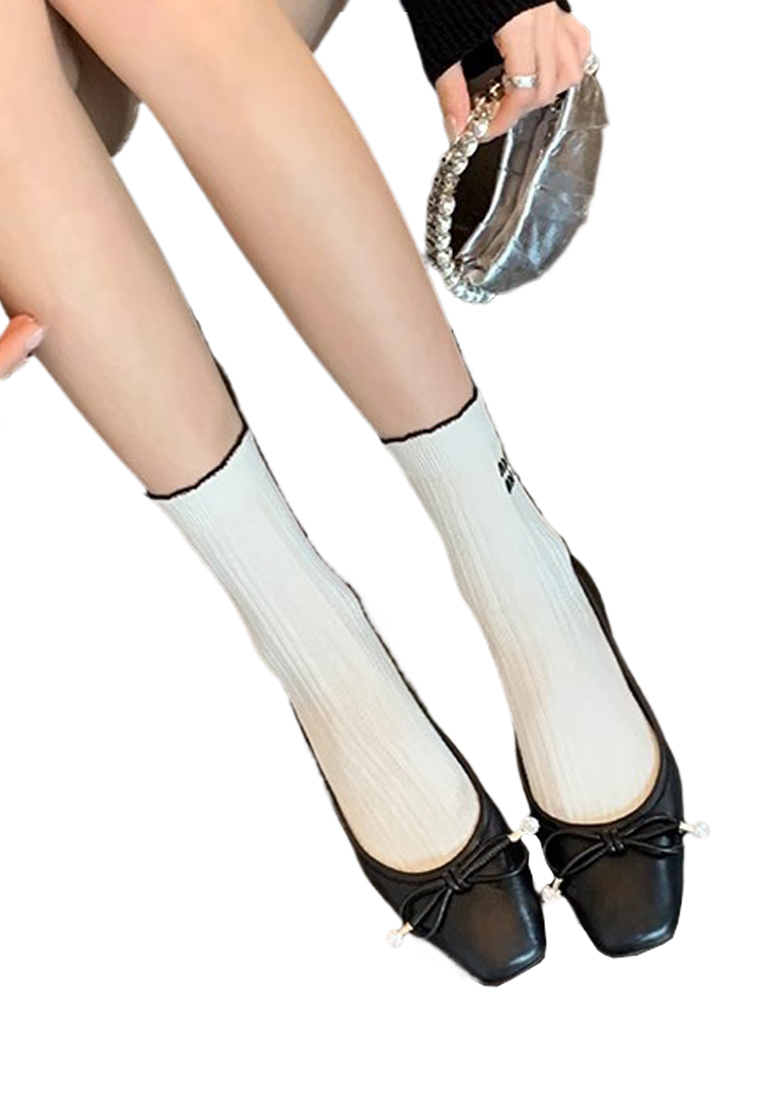 New square-toed bow-knot shallow pearl ballet leather shoes CA225042211SL